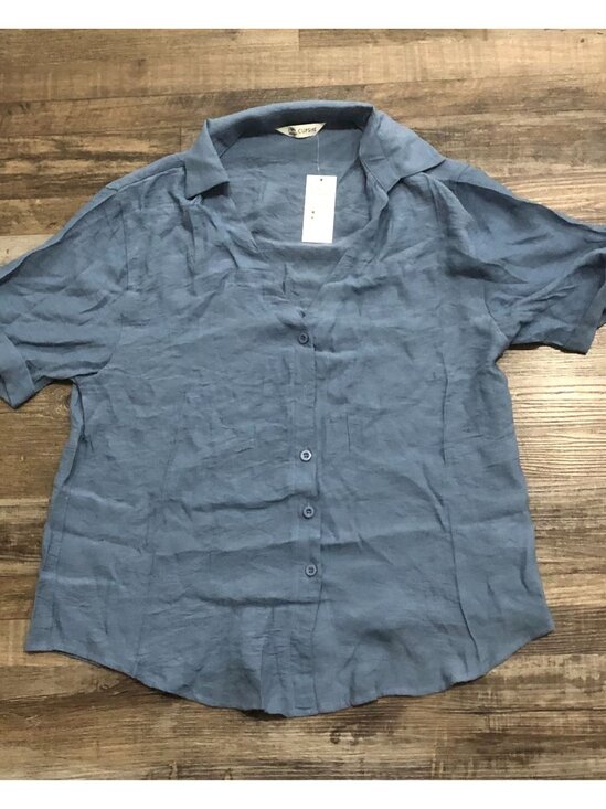 Cupsie Womens Small Blue Short Sleeve Button Up Collared Shirt - Picture 1 of 5